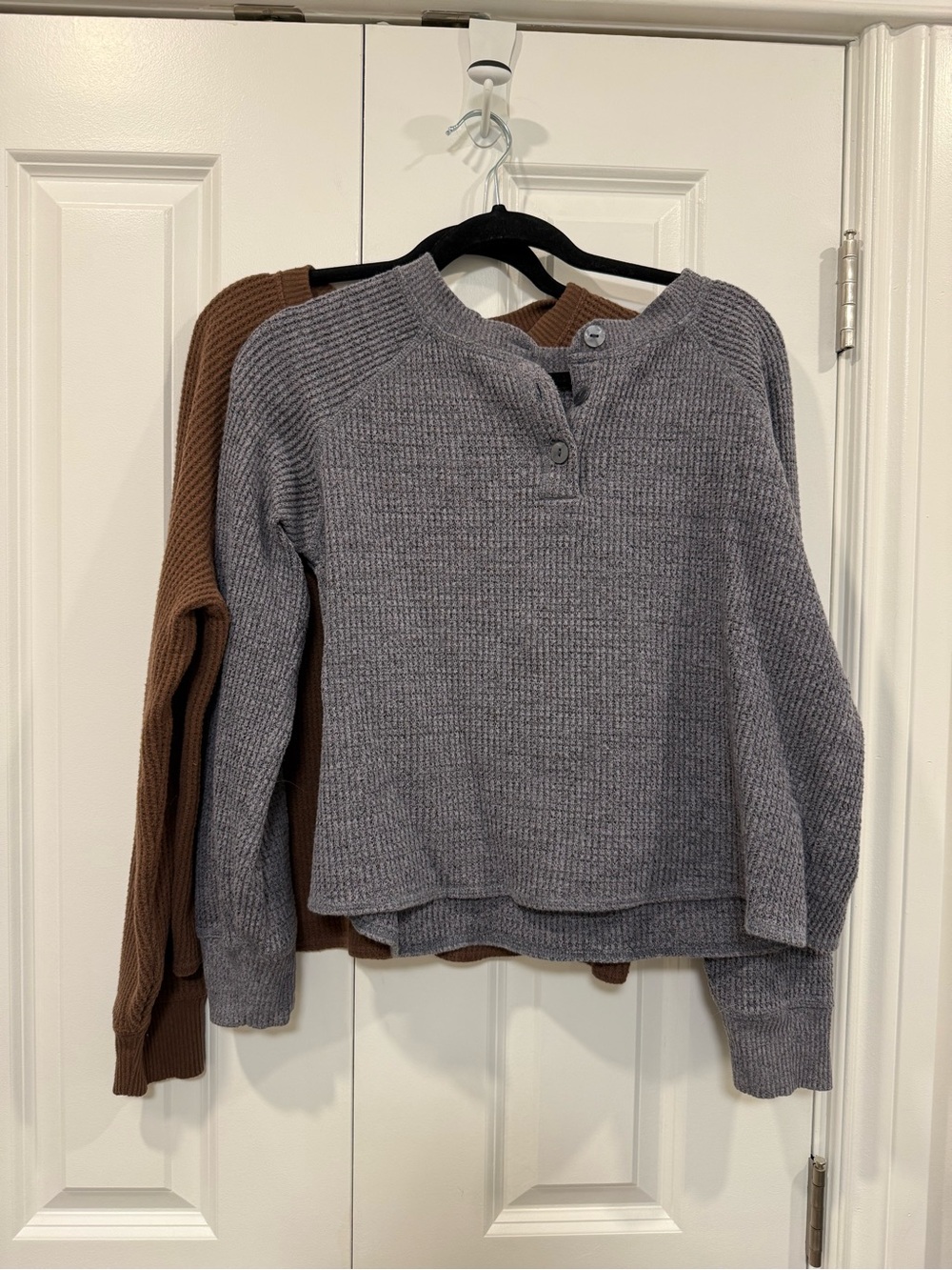 Two Waffle-Knit Henley Sweater - Women's